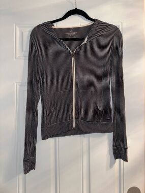 American Eagle Outfitters Black & White Striped Zip Hoodie